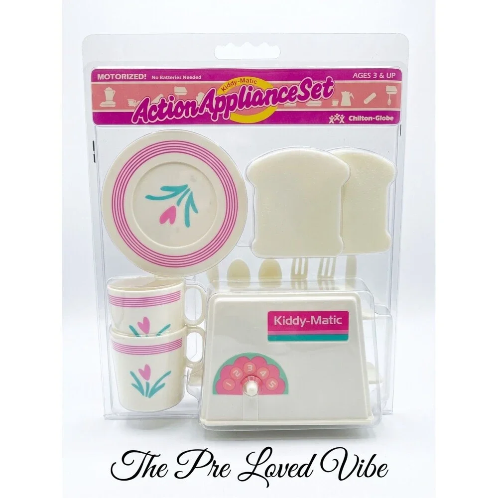 Vintage Chilton Kiddy-Matic Action Appliances Set Toaster Accessories NOS